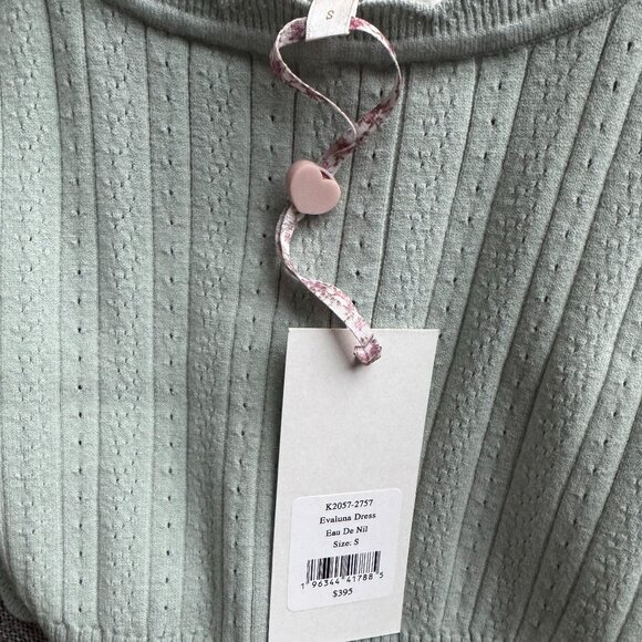 NWT LoveShackFancy Evaluna Stretch Pointelle Mini Dress size S in Eau De Nil - Picture 7 of 7